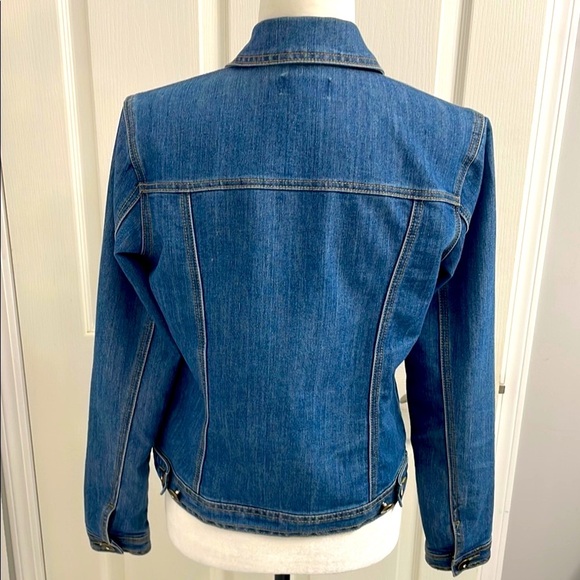 Laura Petites Medium Wash Denim Jacket Fitted Silhouette & Point Collar Size S - Picture 9 of 11